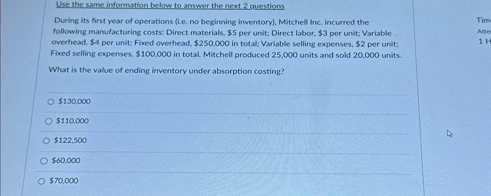  Use the same information below to answer the next 2 questions