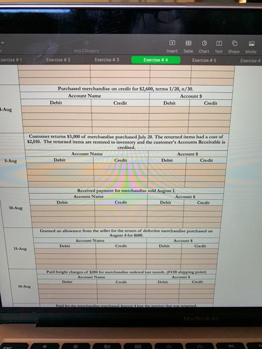 Exercise #1 Exercise #2 Exercise 4 Exercise #6 4-Aug 4) Setene Spa