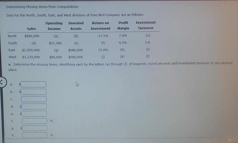  Determining Missing Items from Computations Data for the North, South, East,