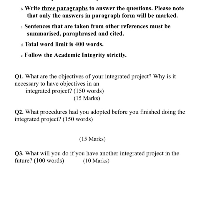  b. Write three paragraphs to answer the questions. Please note that