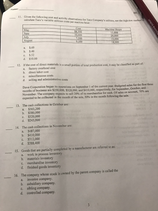 the production budget b, the capital expenditures budget c, the financing budget