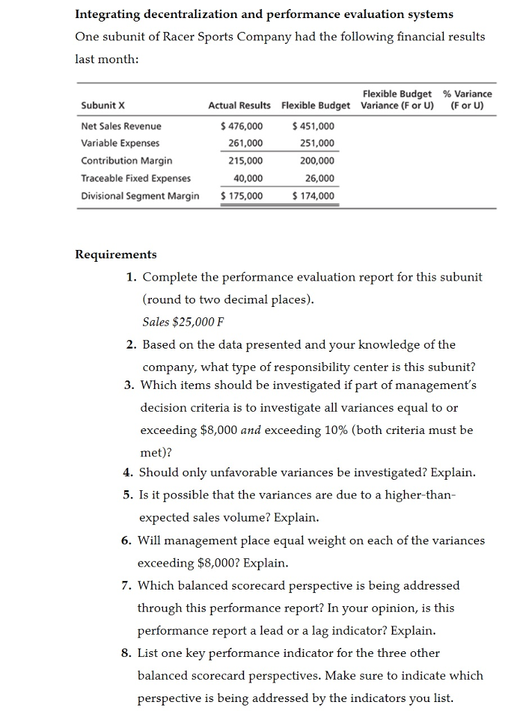 Help! :) Please. Integrating decentralization and performance evaluation systems One subunit of