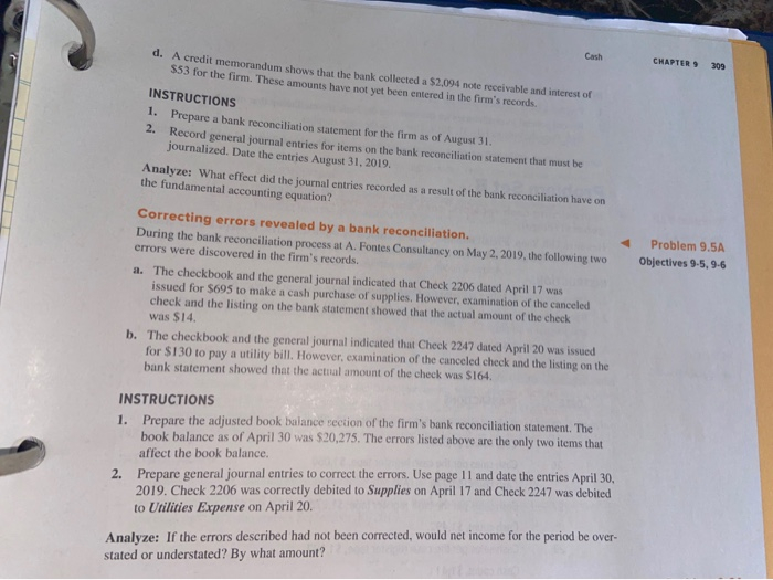 cash balance. On August 31, 2019, the balance in the checkbook and