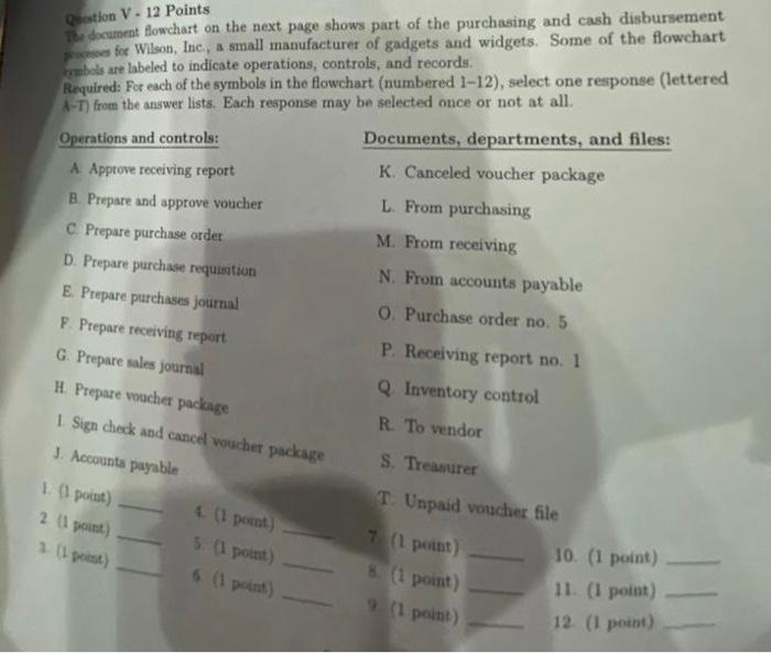  Quaston V - 12 Points (H) document flowchart on the next