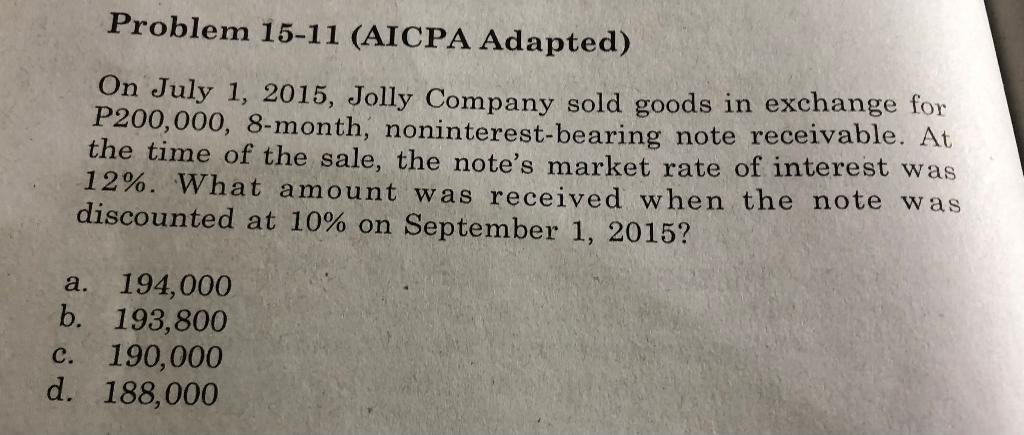 PLS SHOW SOLUTION AND ANSWER Problem 15-11 (AICPA Adapted) On July 1,