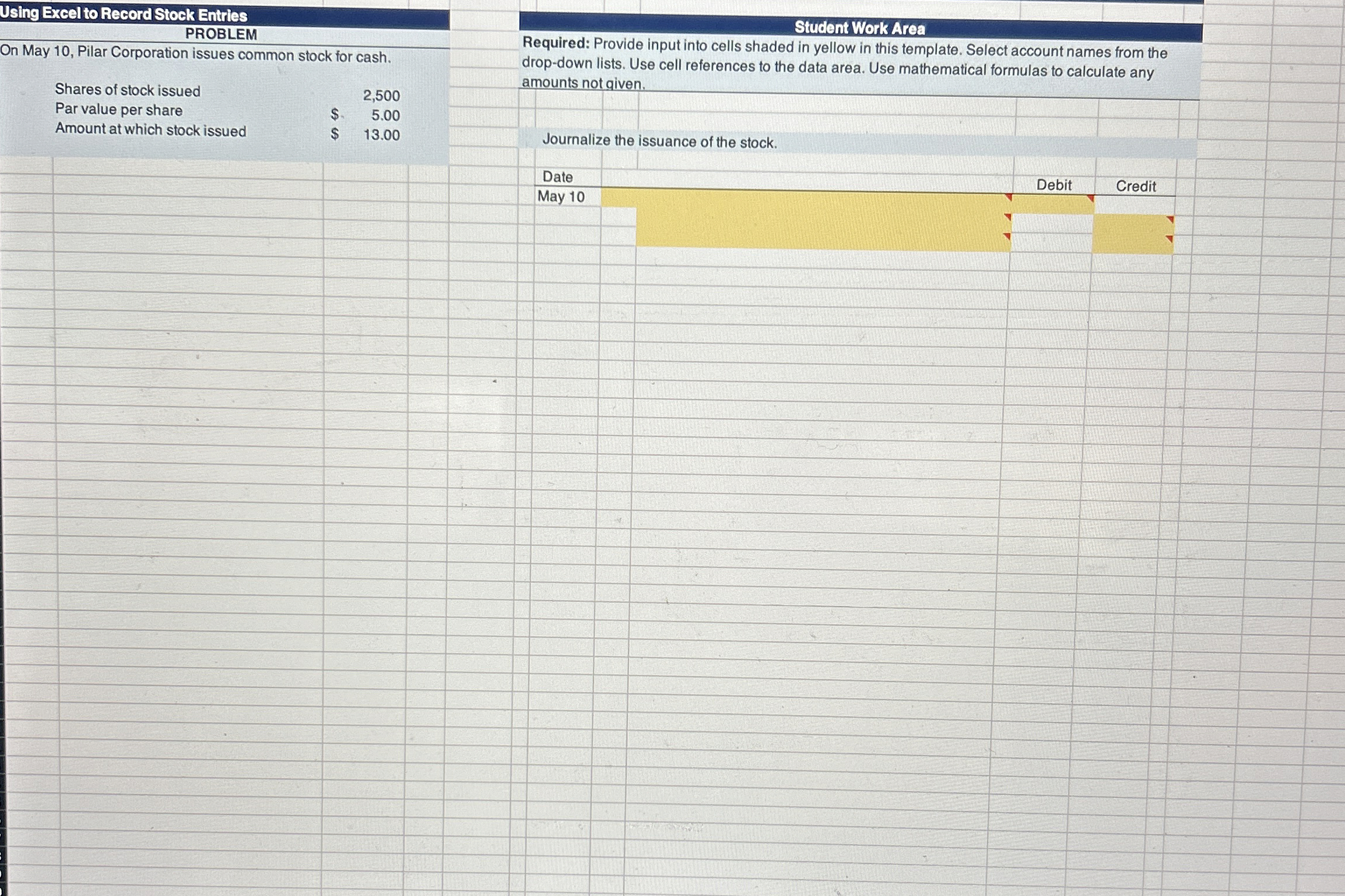  Using Excel to Record Stock Entries PROBLEM On May 10, Pilar