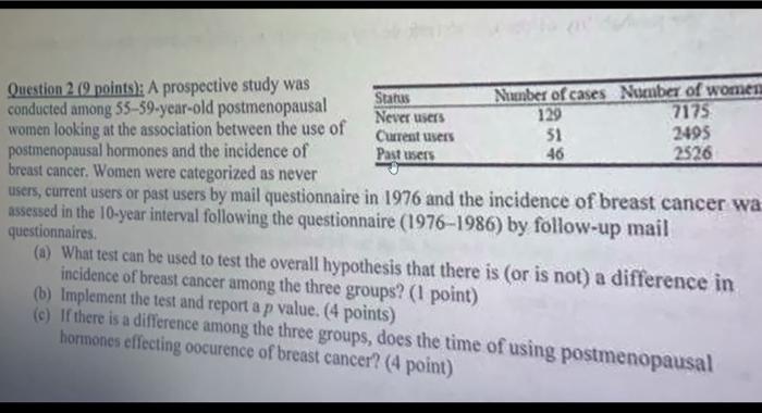  Question 2. (9 points): A prospective study was conducted among 55-59-year-old