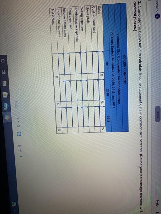KORDIN COMPANY Comparative Income Statements For Years Ended December 31, 2019 2018,