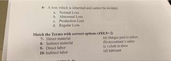  6- A loss which is inherited and cannot be avoided. a.