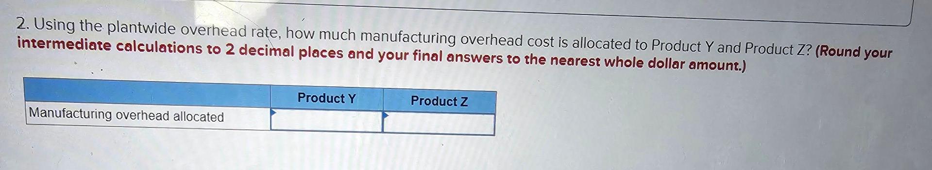 Product Y and Product Z ? (Round your "Percentage" answers to 2