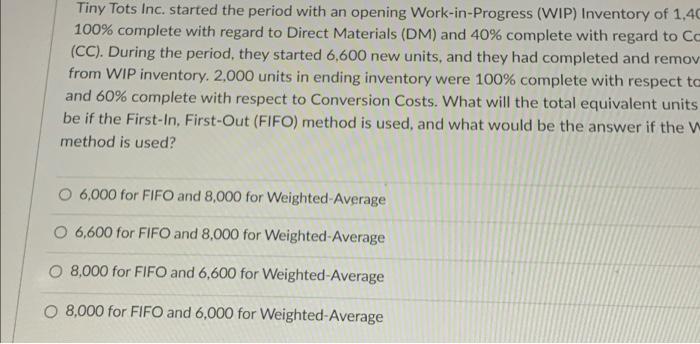  Tiny Tots Inc. started the period with an opening Work-in-Progress (WIP)