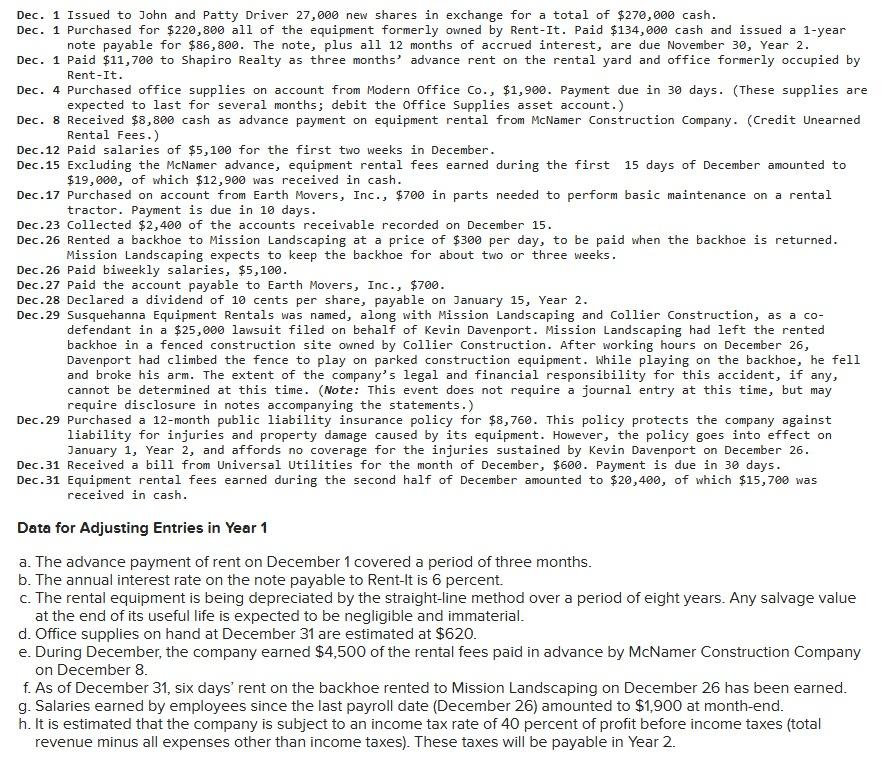 this point. 1-b. Prepare the necessary adjusting entries for December. 1-c. Prepare