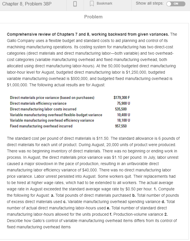  Cost Accounting 15E Chapter 8, Problem 38P Bookmark Show all steps