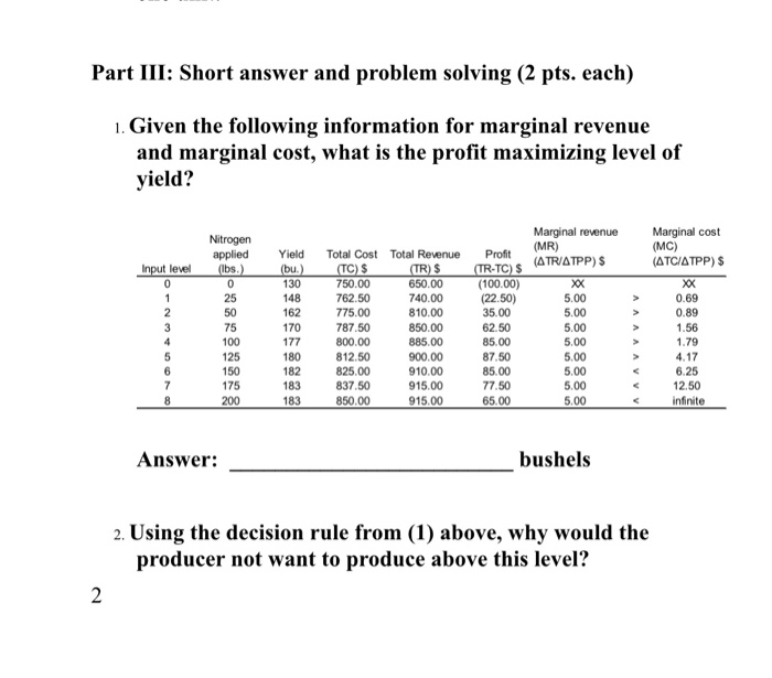  Part III: Short answer and problem solving (2 pts. each) 1.
