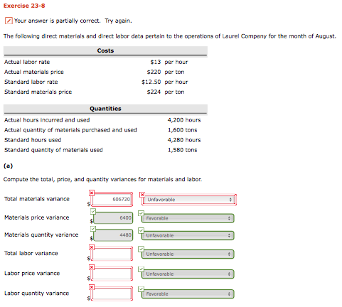  Exercise 23-8 Your answer is partially correct. Try again. The following