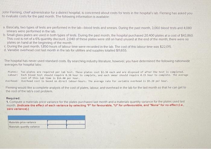 please solve it in brief asap#3 John Fleming, chief administrator for a