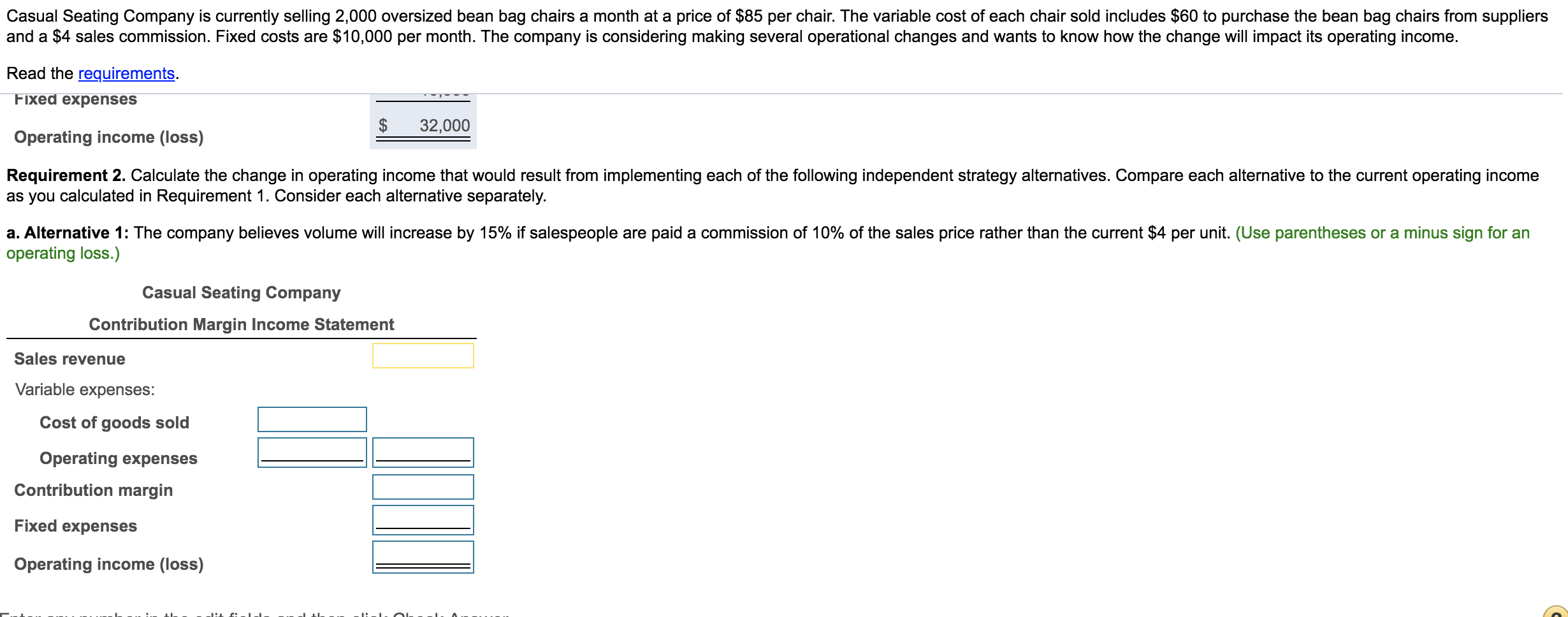 got each answer Casual Seating Company is currently selling 2,000 oversized bean