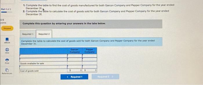 Decrember 31. 1. Complete the table to find the cost of goods