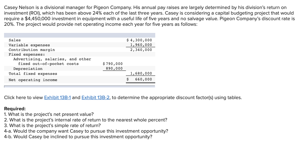 Please answer 1-4(a&b) Casey Nelson is a divisional manager for Pigeon Company.