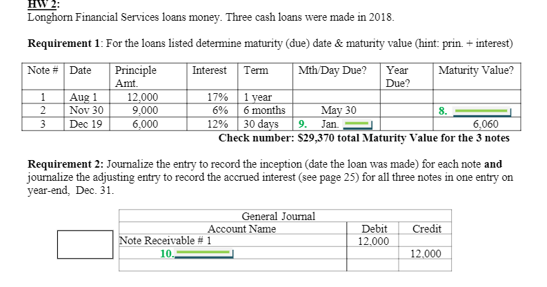8) What is the maturity value amount for Note #2? 9) What