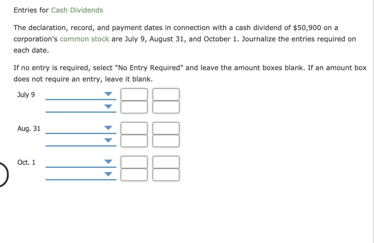 Entries for Cash Dividends The declaration, record, and payment dates in