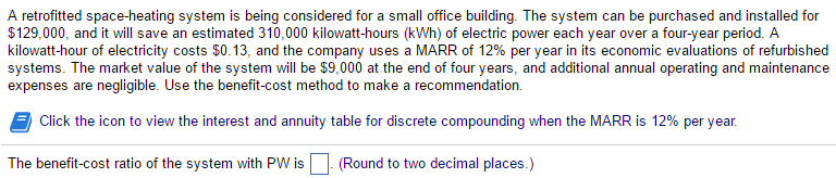 A retrofitted space-heating system is being considered for a small office