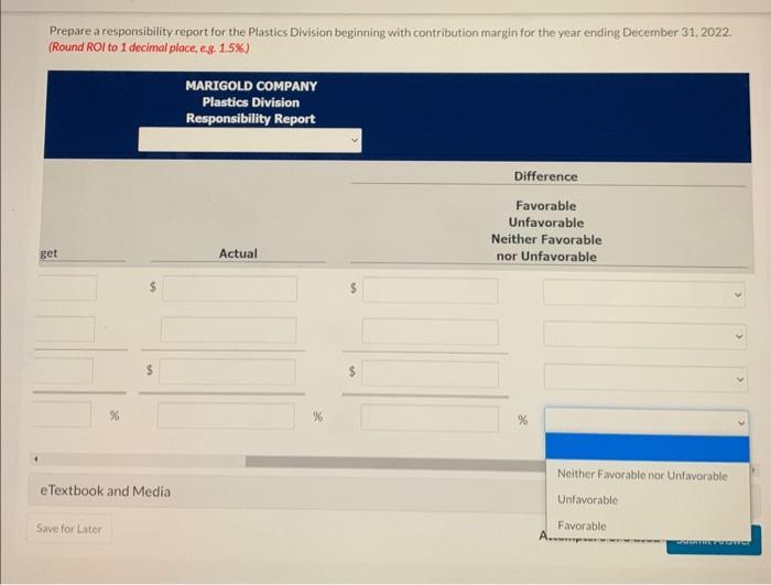 operates as an investment center: contribution margin $742,140 budget, $759,125 actual; controllable