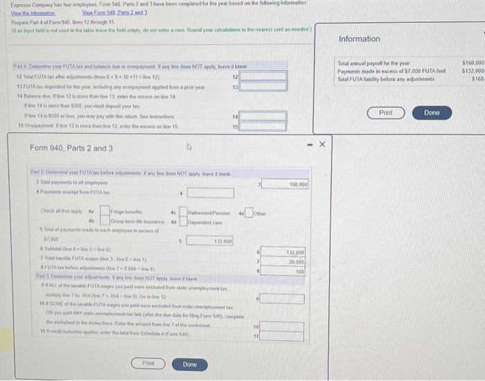 please do 12-15 given the following information Expresso Compary has four emplovees.