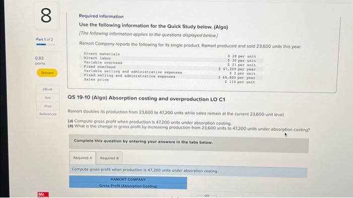 Required information Use the following information for the Quick Study below.