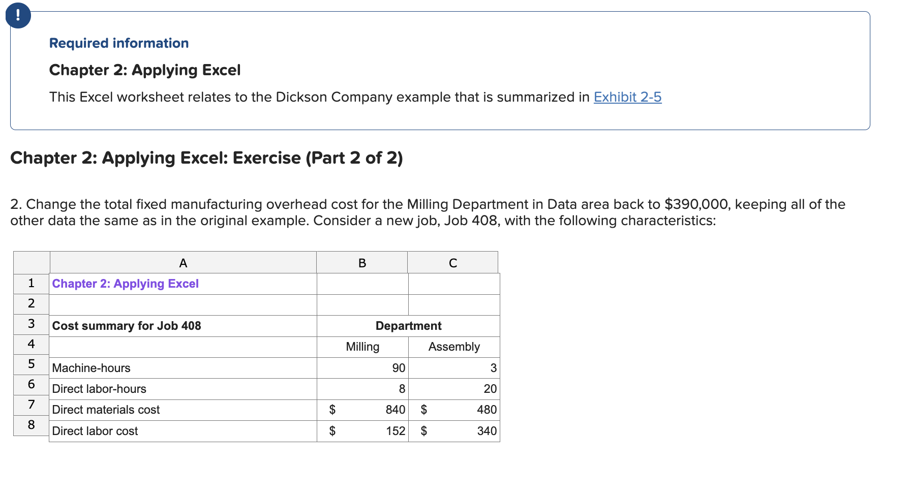  Required information Chapter 2: Applying Excel This Excel worksheet relates to