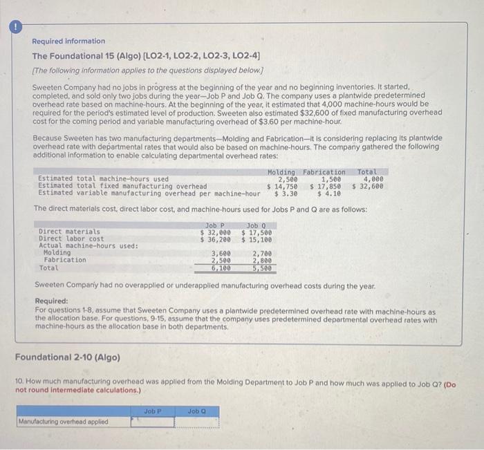 Will upvote if correct :) Required information The Foundational 15 (Algo) [LO2-1,