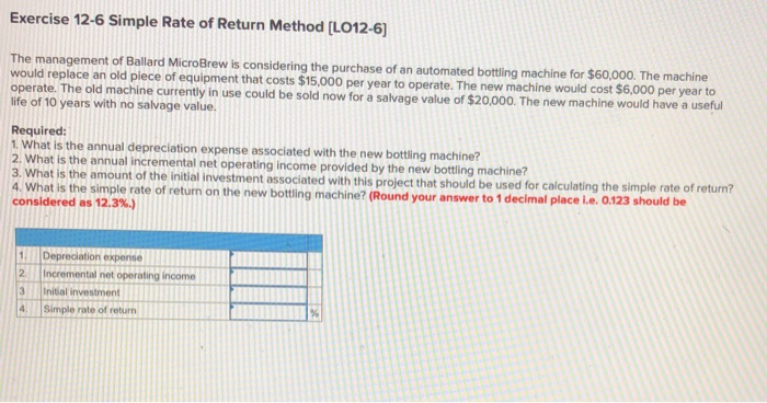  Exercise 12-6 Simple Rate of Return Method [LO12-6) The management of