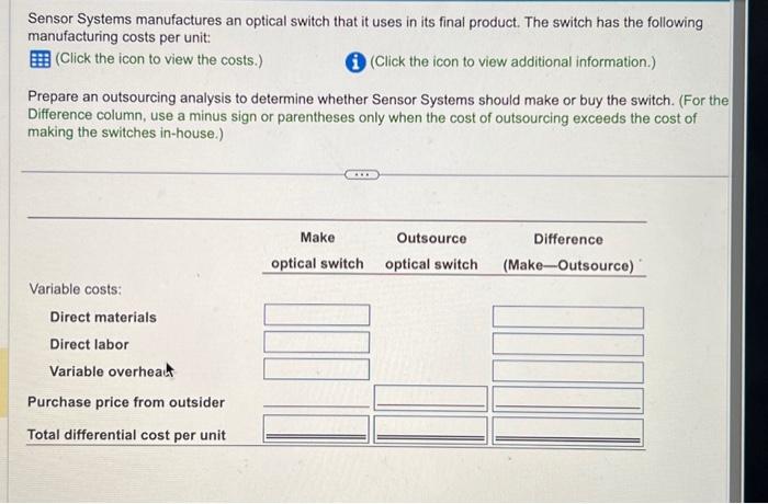  help! 5 Sensor Systems manufactures an optical switch that it uses