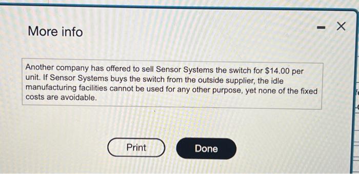 in its final product. The switch has the following manufacturing costs per