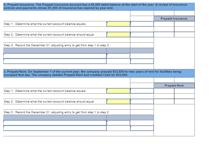 the prepaid asset account at December 31 Step 1: Determine what the