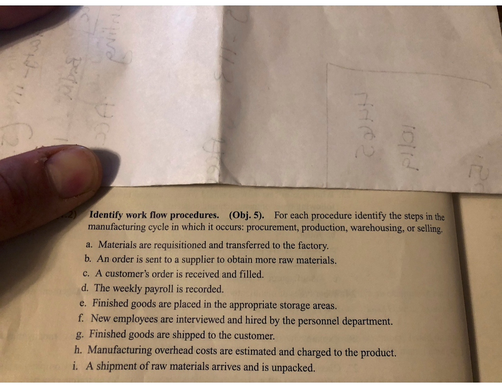  Identify work flow procedures. manufacturing cycle in which it occurs: procurement,