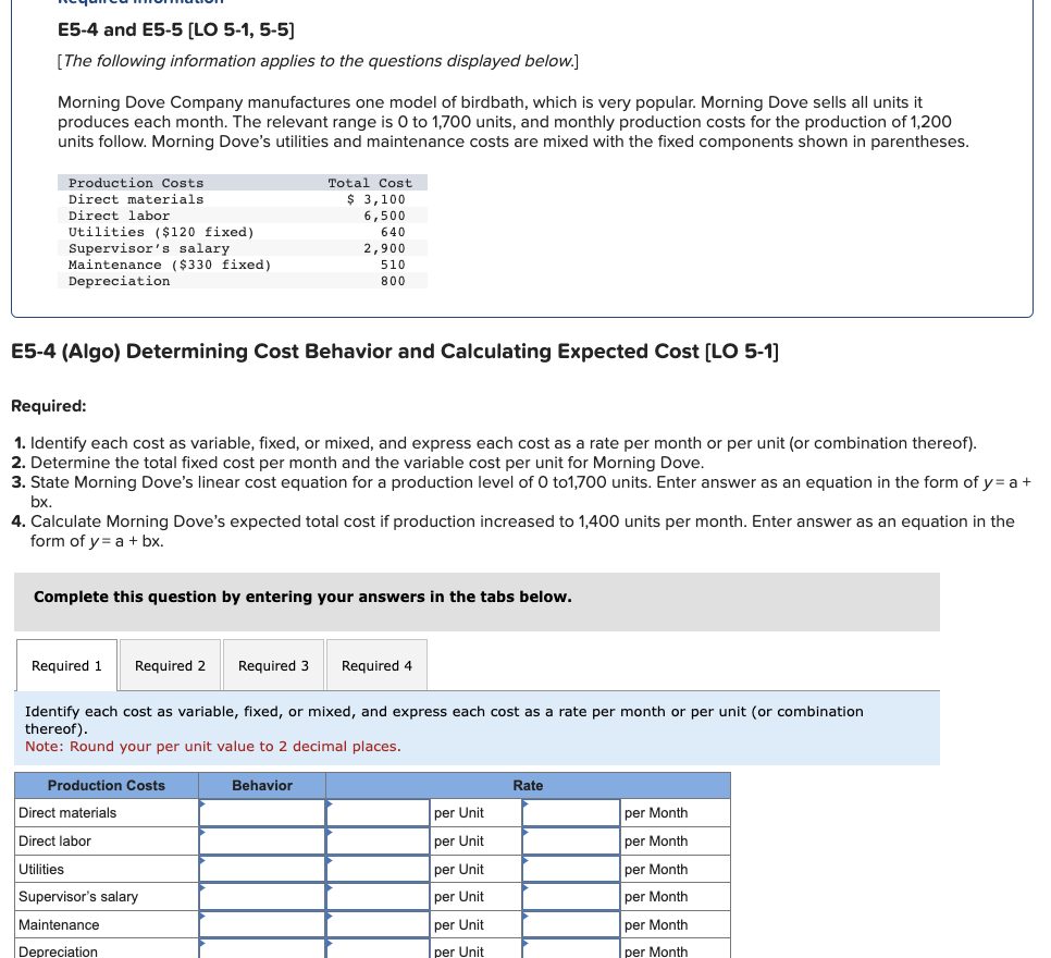 Appreciate any help with this, thanks! E5-4 and E5-5 [LO 5-1,