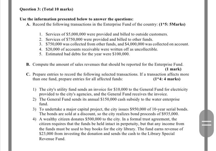 marks) Use the information presented below to answer the questions: A. Record