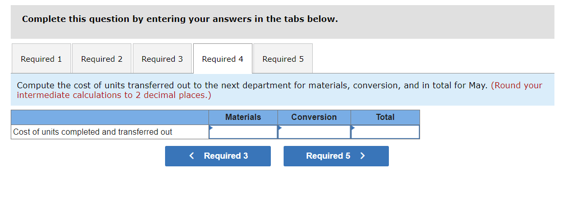 for materials and conversion for May. 2. Compute the cost per equivalent