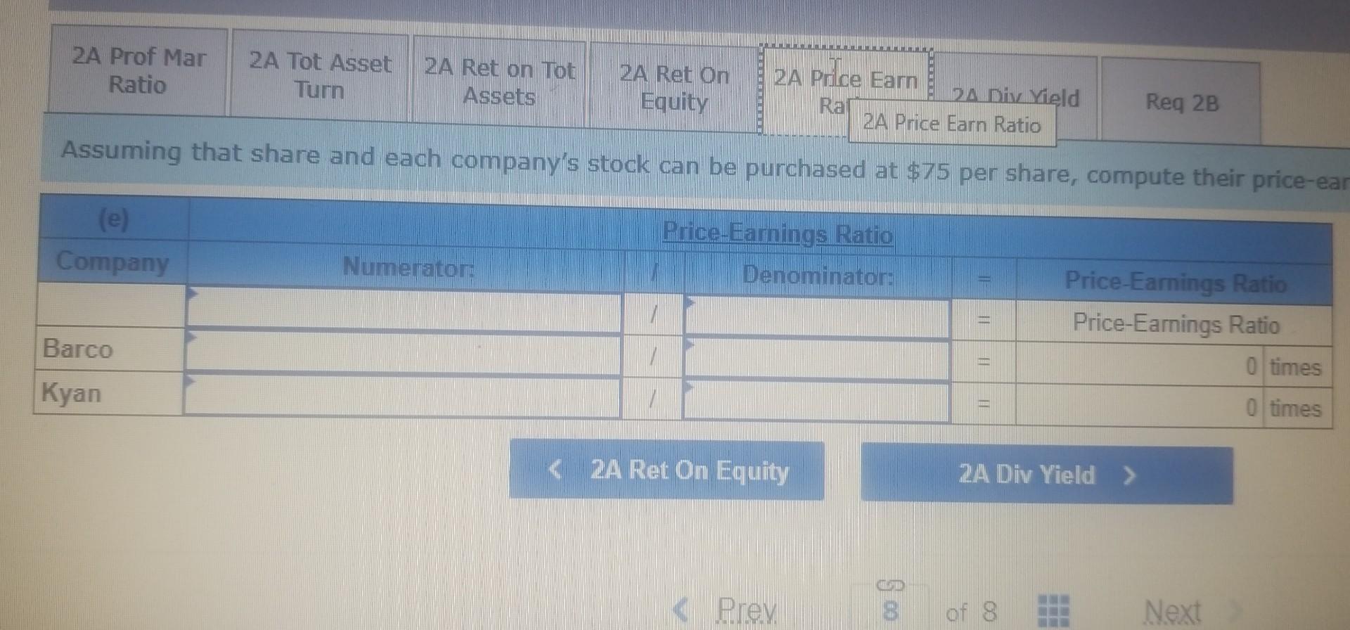 share, compute their price-e Assuming that each company's stock can be purchased