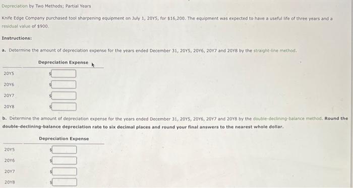  need help with these two questions Depreciation by Two Methods; Partial