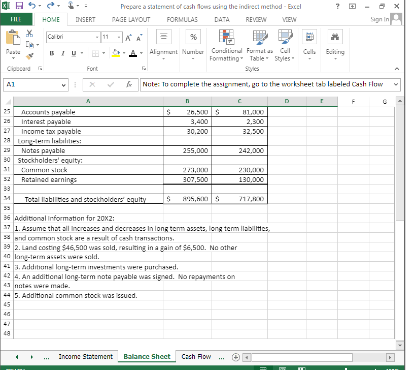indirect method - Excel PAGE LAYOUT FORMULAS DATA REVIEW VIEW FILE HOME