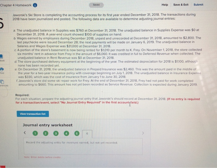  Chapter 4 Homework Saved Help Save & ExitSubmit Jaworski's Ski Store