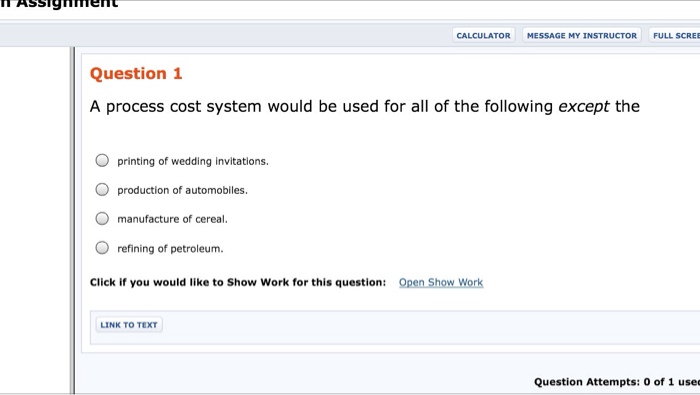 Please help Thank you :) Question 1 A process cost system