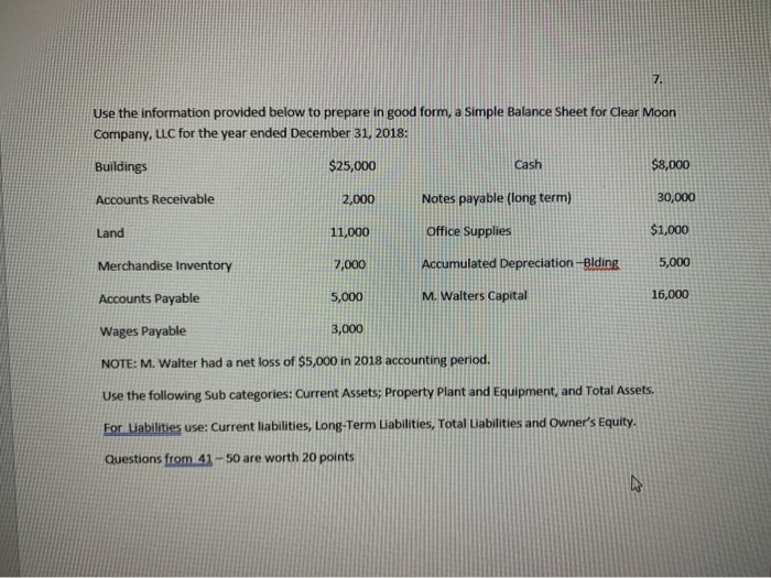  7 Use the information provided below to prepare in good form,