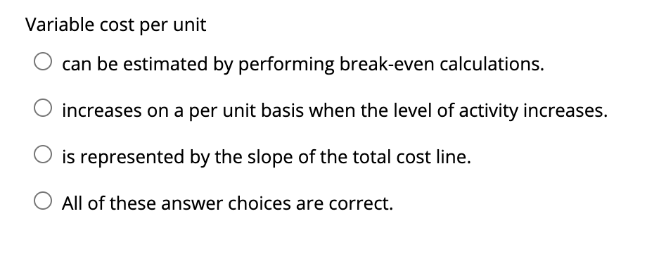 1. 2. 3. 4. 5. 6. 7. 8. Variable cost per unit