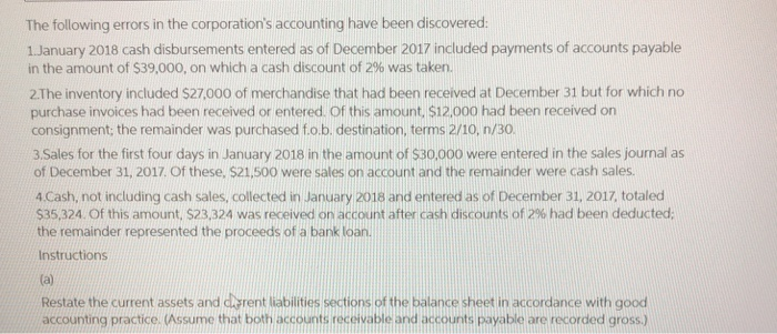Intermediate lGe The current assets and current liabilities sections of the balance