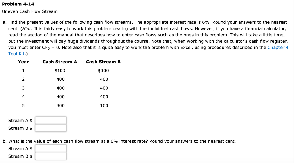  Problem 4-14 Uneven Cash Flow Stream a. Find the present values