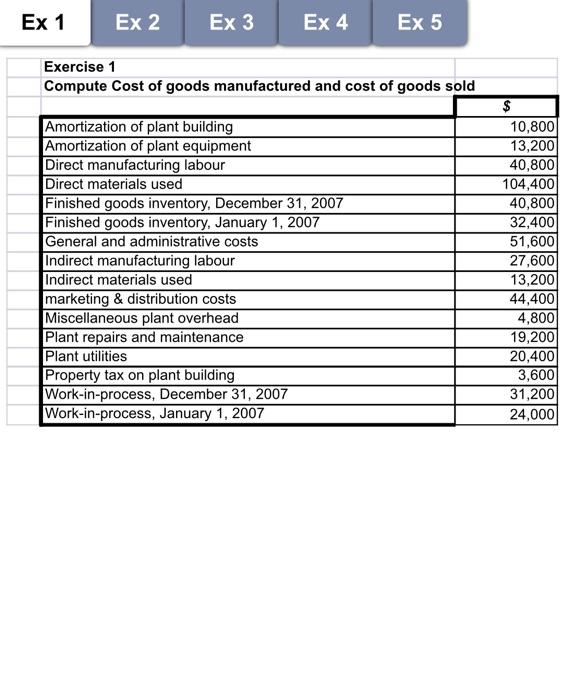  Ex 1 Ex 2 Ex 3 Ex 4 Ex 5 Exercise