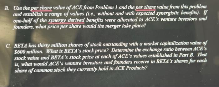 The BETA firm is proposing to acquire the ACE Products venture described